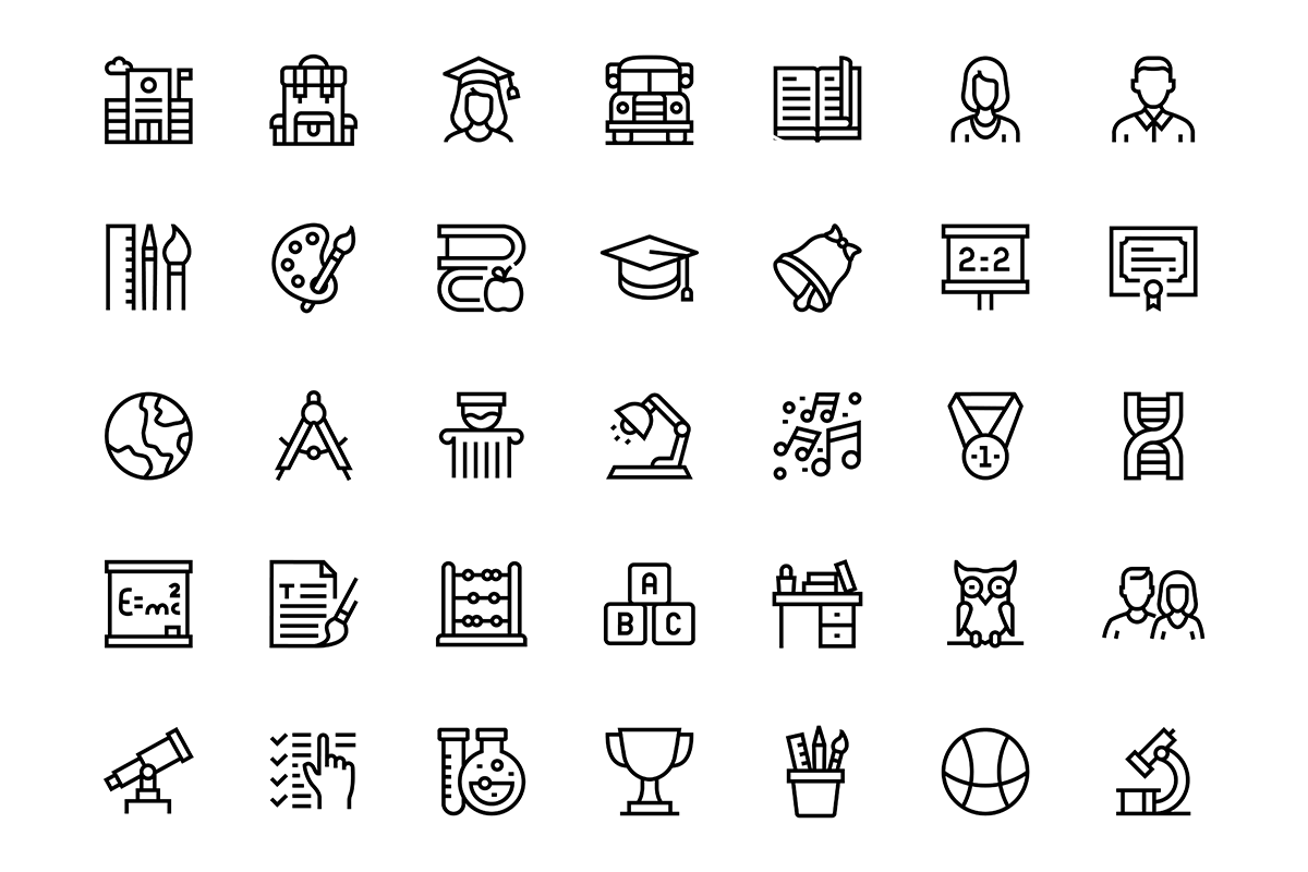 School Thin Line Icon Set Series